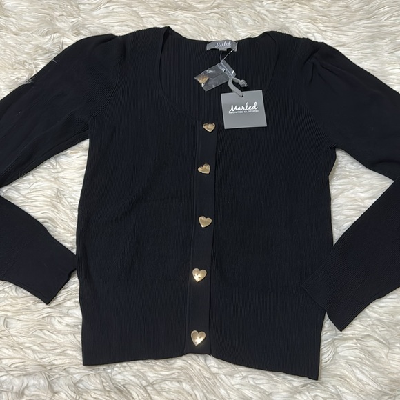 Women’s Marled heart gold button solid black sweater/cardigan small - Picture 2 of 8